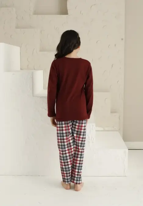 Pijama Fete, Mânecă Lungă si Pantaloni Lungi, Imprimeu Princes,Culoare Bordo,Engros